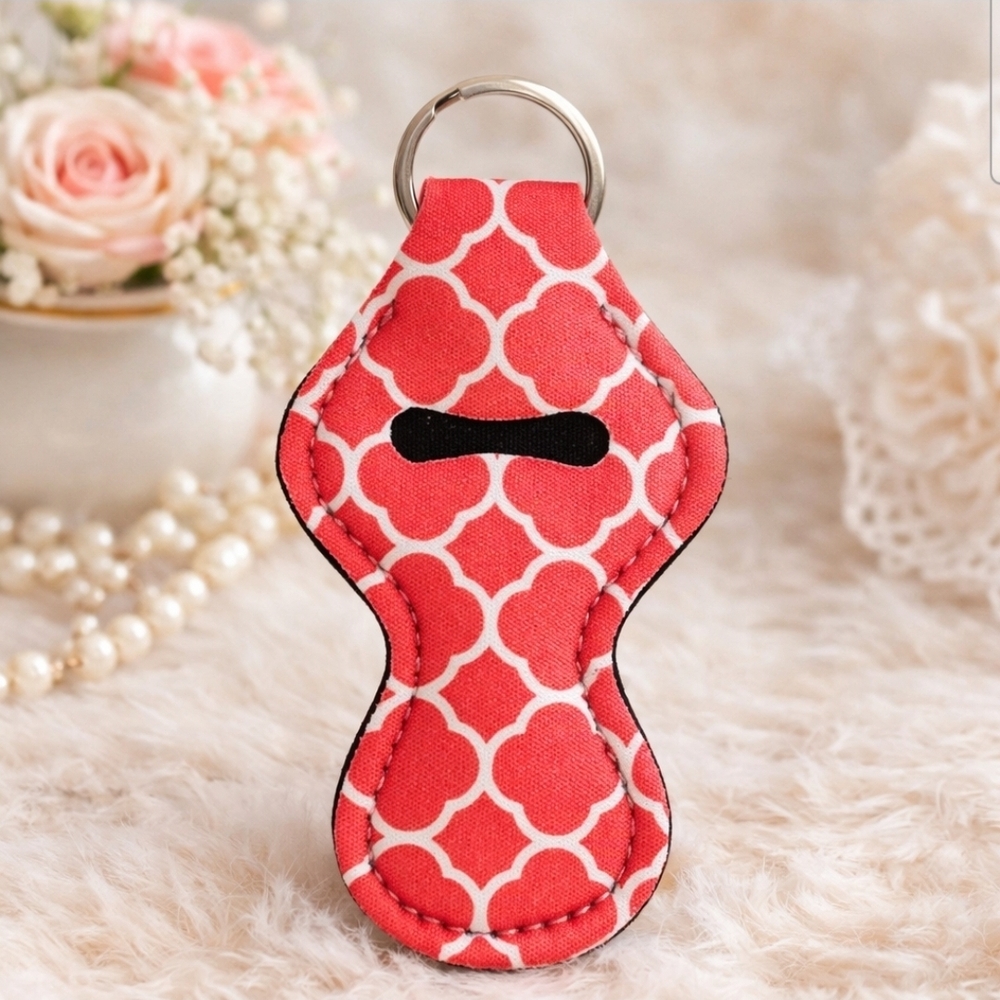 Stylish Pink Patterned Lip Balm Keychain Holder